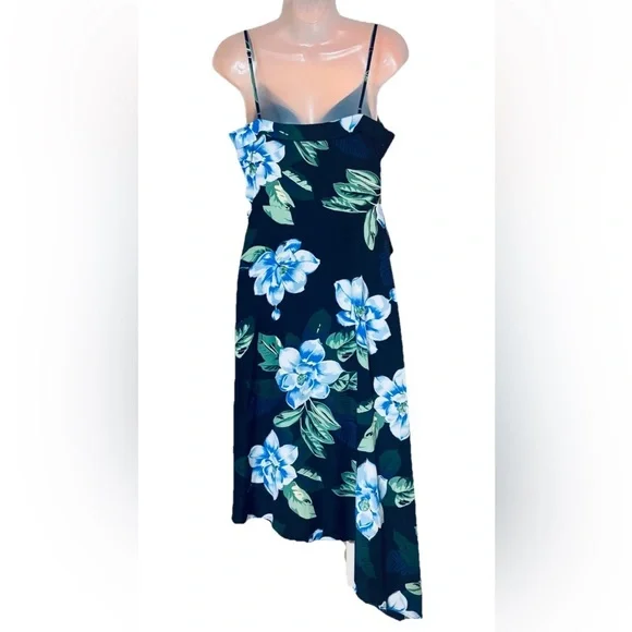 Banana Republic Floral Tropical Asymmetrical Faux Wrap Midi Dress Size 6 - Picture 3 of 12